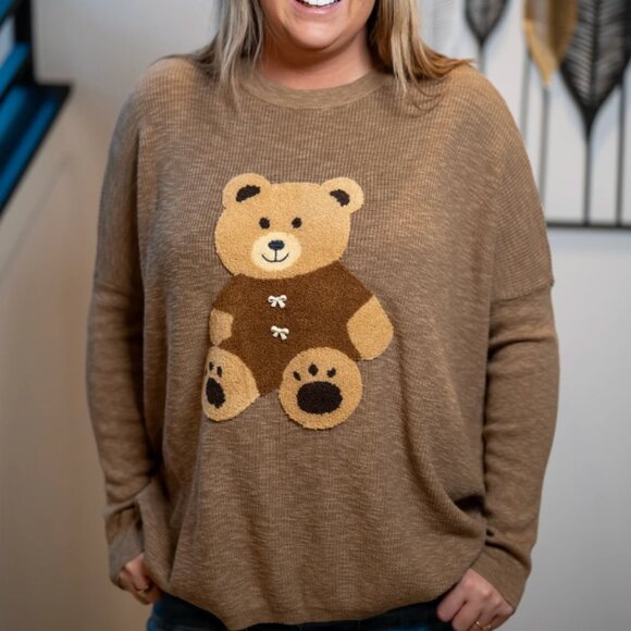 Sweaters - Easel Teddy Bear Patch Front Sweater